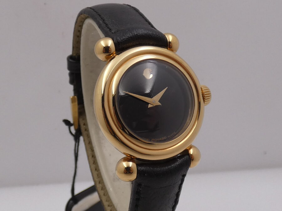 Movado Museum Bubble 37mm NEW OLD STOCK Laminato Oro 18 Kt  Anni '90 Mai Indossato - immagine 11