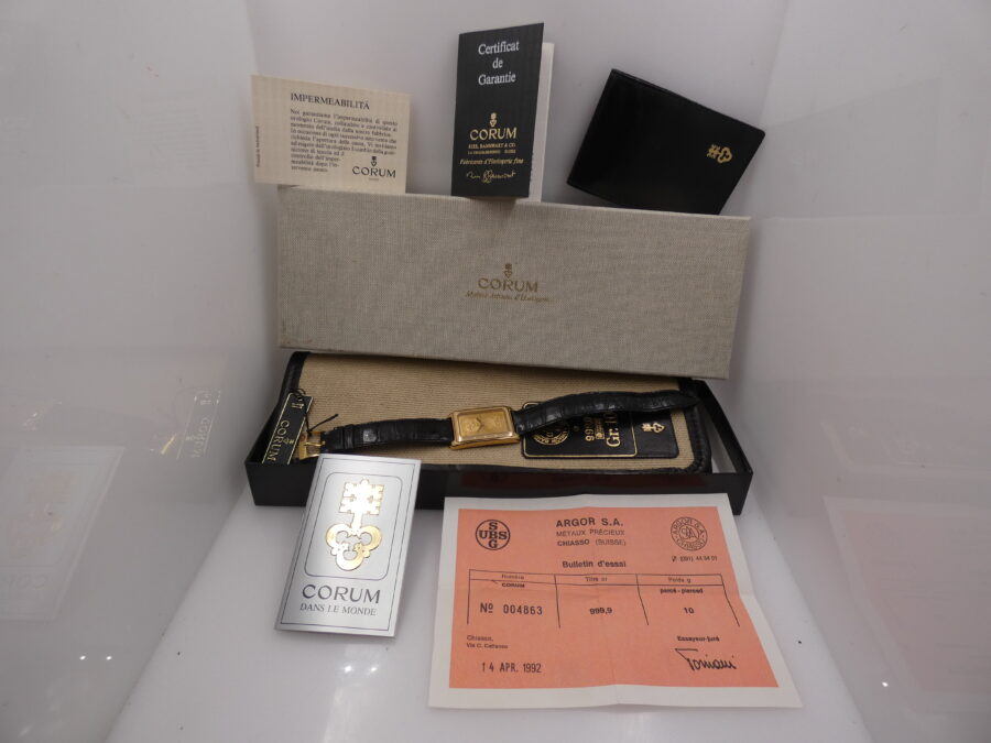 Corum Union Bank Of Switzerland Ingot 10Gr N.O.S. FULL SET Oro Massiccio 18Kt 999,9 Anno 1992 Carica Manuale - immagine 11