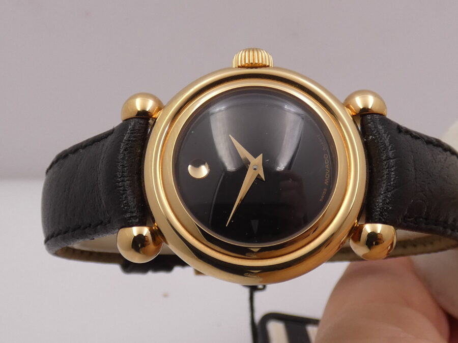 Movado Museum Bubble 37mm NEW OLD STOCK Laminato Oro 18 Kt  Anni '90 Mai Indossato - immagine 4