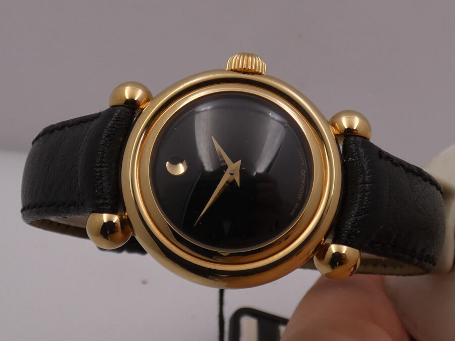 Movado Museum Bubble 37mm NEW OLD STOCK Laminato Oro 18 Kt  Anni '90 Mai Indossato - immagine 5