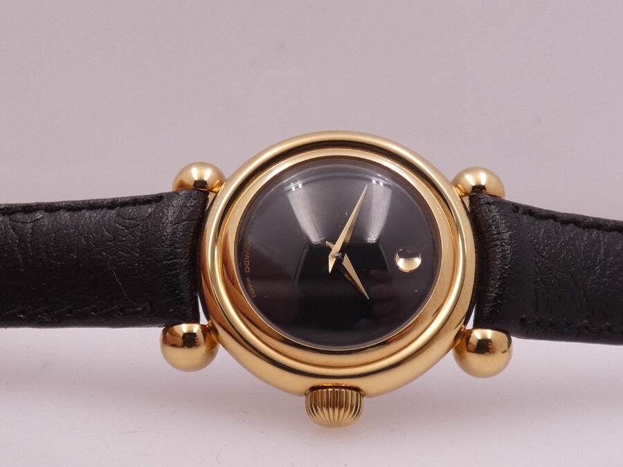 Movado Museum Bubble 37mm NEW OLD STOCK Laminato Oro 18 Kt  Anni '90 Mai Indossato - immagine 6