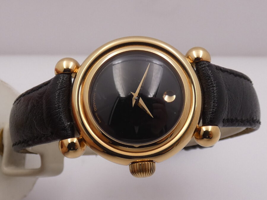 Movado Museum Bubble 37mm NEW OLD STOCK Laminato Oro 18 Kt  Anni '90 Mai Indossato - immagine 7