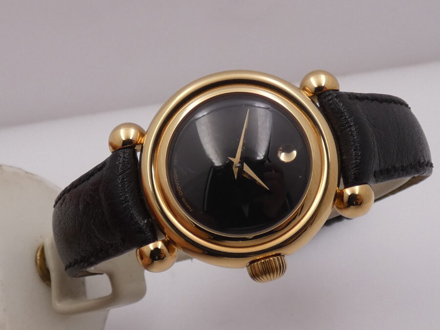 Movado Museum Bubble 37mm NEW OLD STOCK Laminato Oro 18 Kt  Anni '90 Mai Indossato - immagine 8