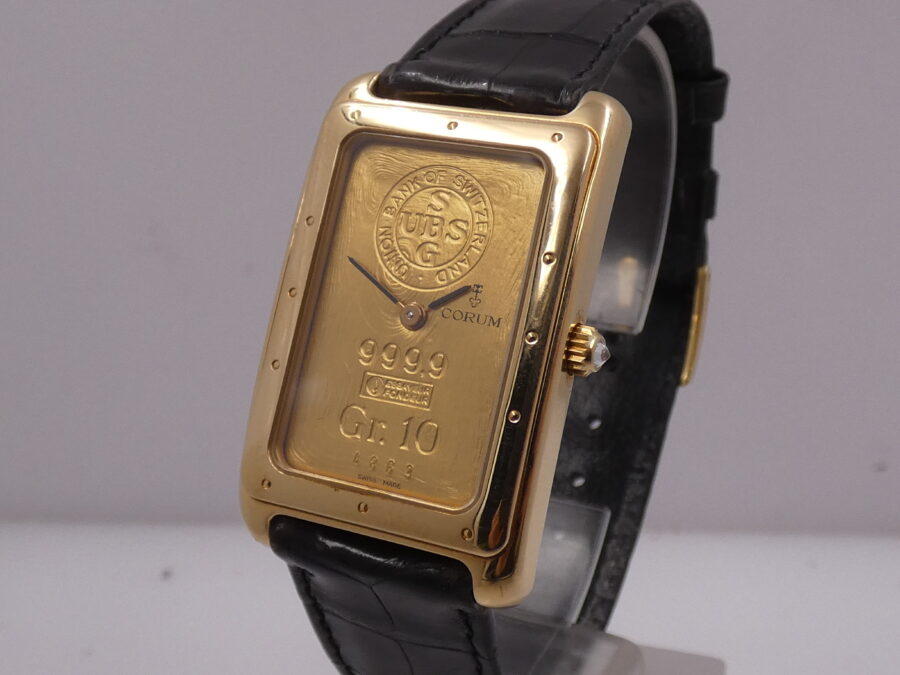 Corum Union Bank Of Switzerland Ingot 10Gr N.O.S. FULL SET Oro Massiccio 18Kt 999,9 Anno 1992 Carica Manuale - immagine 9