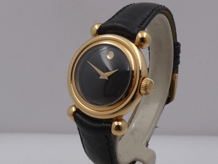 Movado Museum Bubble 37mm NEW OLD STOCK Laminato Oro 18 Kt  Anni '90 Mai Indossato - immagine 10