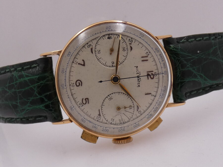 Cronografo Nice Watch Bicompax Oro massiccio 18 Kt Carica Manuale ANNI '50s - immagine 12