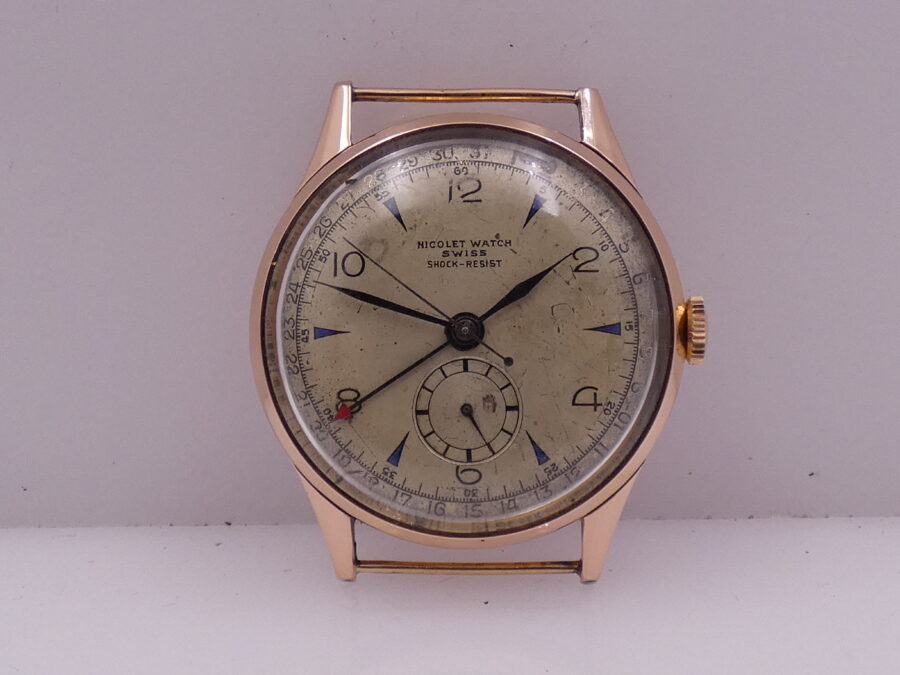 Nicolet Watch Shock-Resist Date Oro Rosa 18kt Anni 1940's Carica Manuale Vintage - immagine 4