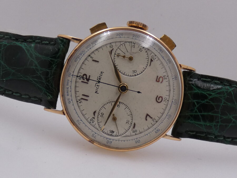 Cronografo Nice Watch Bicompax Oro massiccio 18 Kt Carica Manuale ANNI '50s - immagine 5