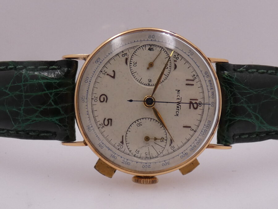 Cronografo Nice Watch Bicompax Oro massiccio 18 Kt Carica Manuale ANNI '50s - immagine 6