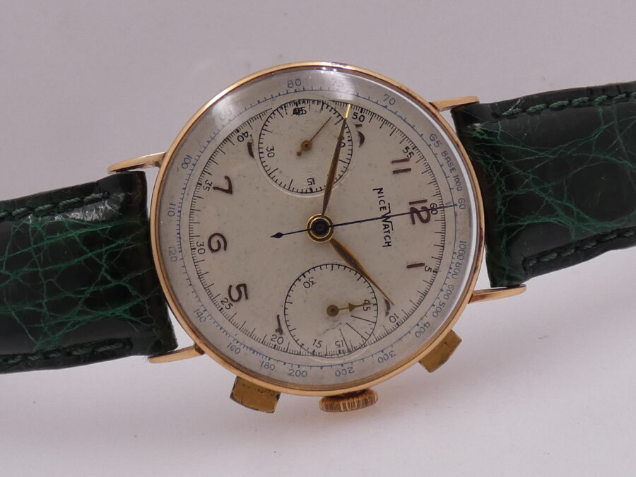 Cronografo Nice Watch Bicompax Oro massiccio 18 Kt Carica Manuale ANNI '50s - immagine 7