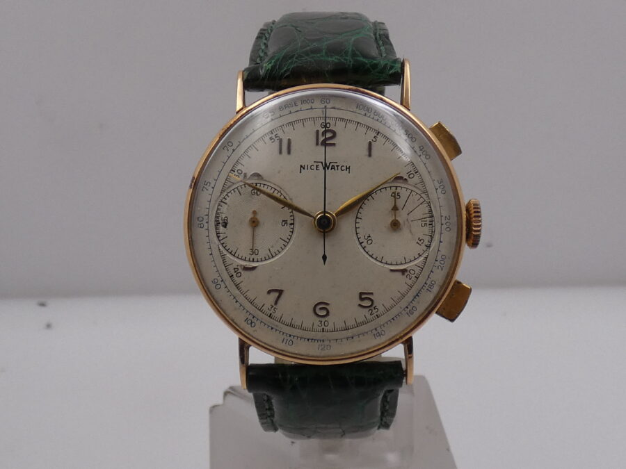 Cronografo Nice Watch Bicompax Oro massiccio 18 Kt Carica Manuale ANNI '50s - immagine 8