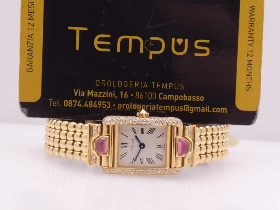 Cartier Extremaly Rare Tank Louis Paris 18Kt Full Gold Factory Diamonds&Tourmalines With BOX Lady - immagine 3