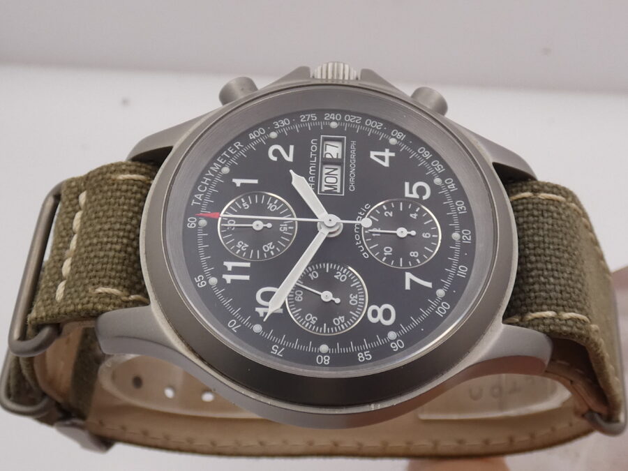 Hamilton Raro Khaki Field Cronografo Day Date Military 3826 Anni 2000's Automatico Acciaio