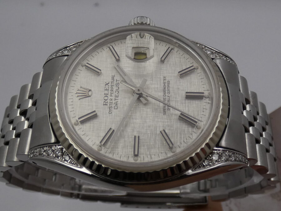 Rolex Datejust 36 16014 Linen Dial Diamond Lugs Ghiera Oro Bianco 18 Kt ANNO 1982 Automatico Acciaio