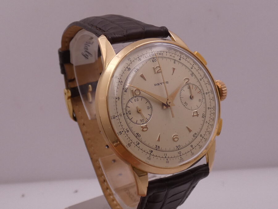 Revue Cronografo Oversize 38mm Oro Rosa 18Kt Calibro Angelus 215 APPENA REVISIONATO '50s Column Wheel - immagine 11