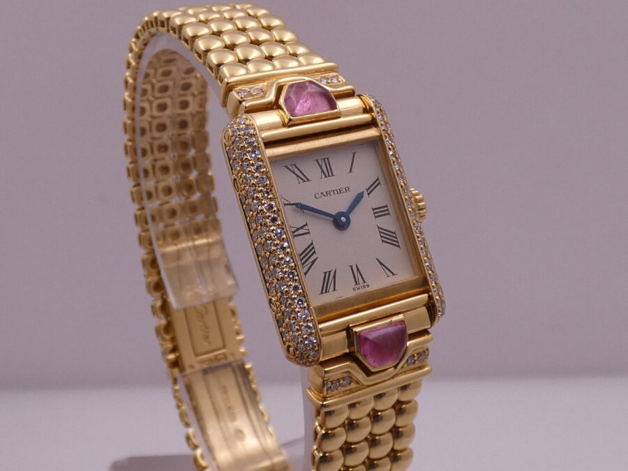 Cartier Extremaly Rare Tank Louis Paris 18Kt Full Gold Factory Diamonds&Tourmalines With BOX Lady - immagine 12