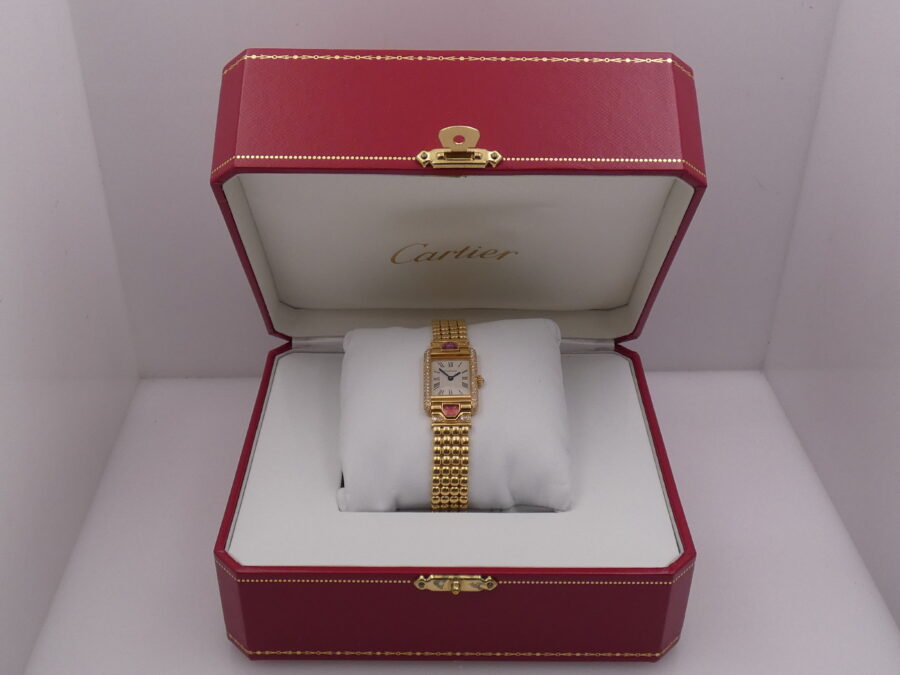 Cartier Extremaly Rare Tank Louis Paris 18Kt Full Gold Factory Diamonds&Tourmalines With BOX Lady - immagine 13