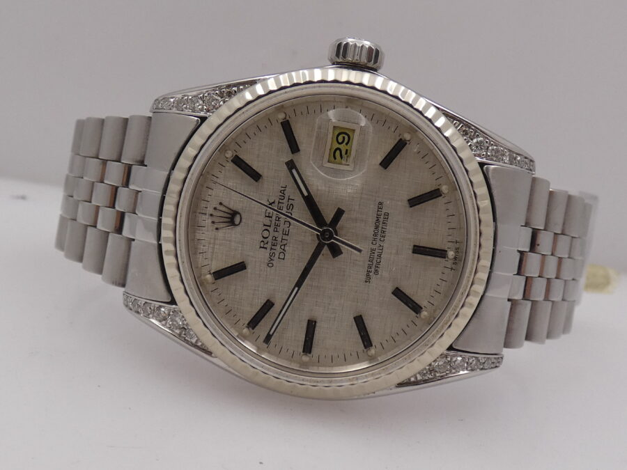 Rolex Datejust 36 16014 Linen Dial Diamond Lugs Ghiera Oro Bianco 18 Kt ANNO 1982 Automatico Acciaio - immagine 3