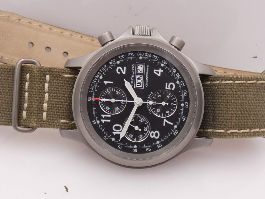 Hamilton Raro Khaki Field Cronografo Day Date Military 3826 Anni 2000's Automatico Acciaio - immagine 4