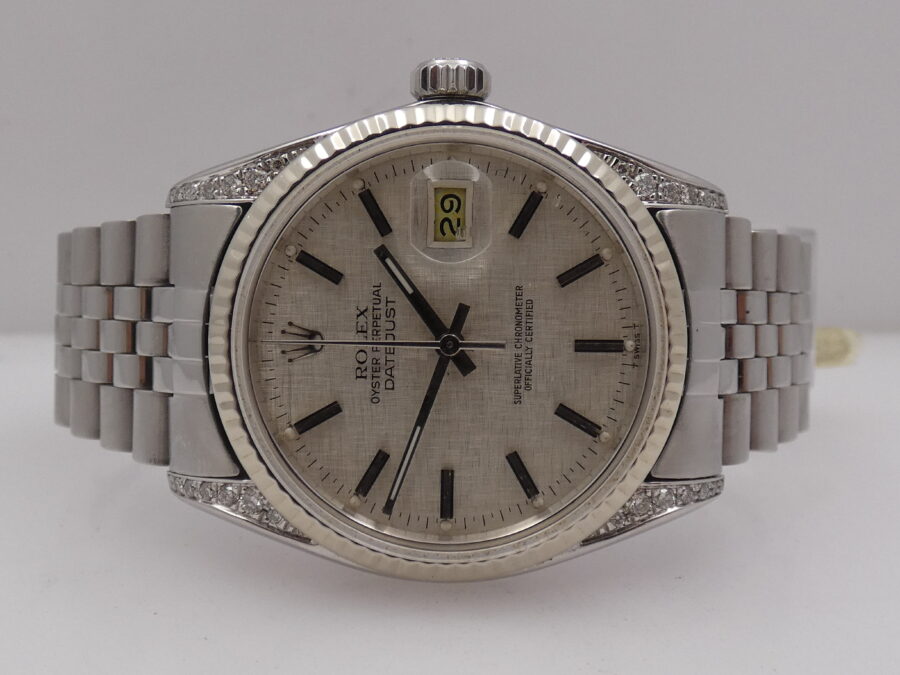 Rolex Datejust 36 16014 Linen Dial Diamond Lugs Ghiera Oro Bianco 18 Kt ANNO 1982 Automatico Acciaio - immagine 4