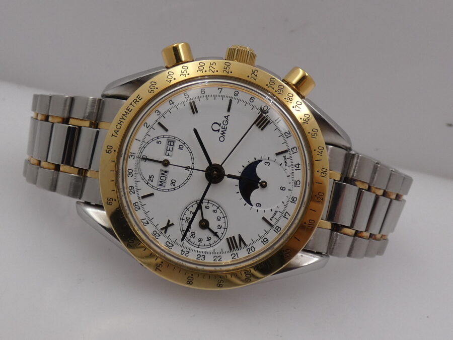 Omega Speedmaster Triple Date Moonphases BOX&PAPERS Italia Acciaio & Oro 18Kt 175.0034 Automatico Anno 1992 - immagine 5