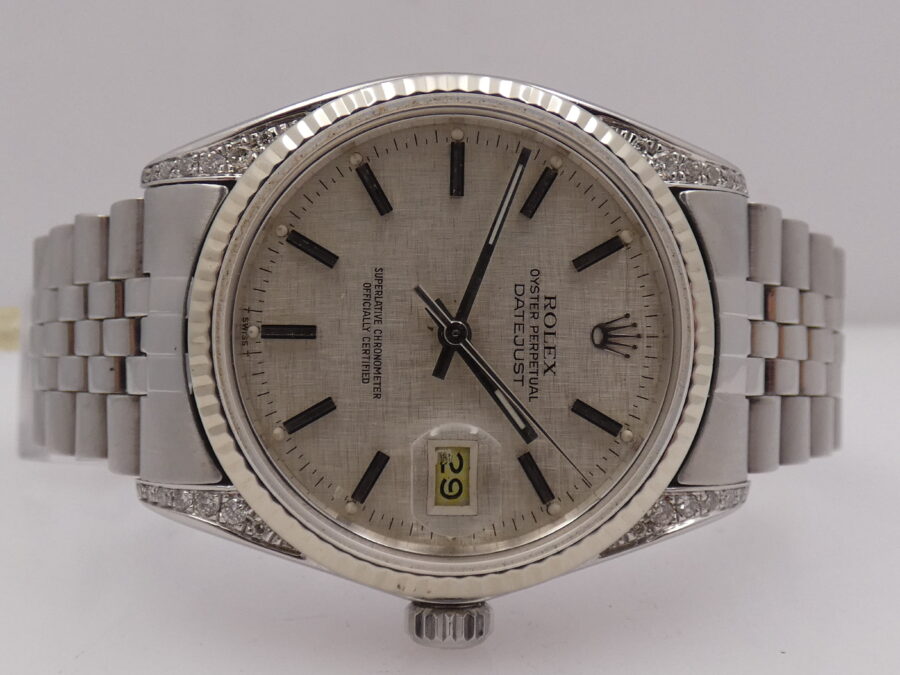 Rolex Datejust 36 16014 Linen Dial Diamond Lugs Ghiera Oro Bianco 18 Kt ANNO 1982 Automatico Acciaio - immagine 5