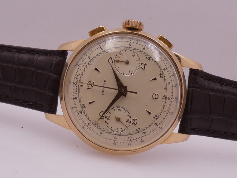 Revue Cronografo Oversize 38mm Oro Rosa 18Kt Calibro Angelus 215 APPENA REVISIONATO '50s Column Wheel - immagine 6