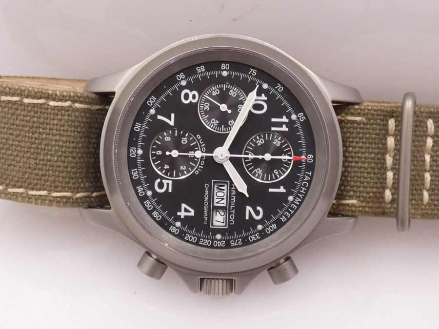 Hamilton Raro Khaki Field Cronografo Day Date Military 3826 Anni 2000's Automatico Acciaio - immagine 6