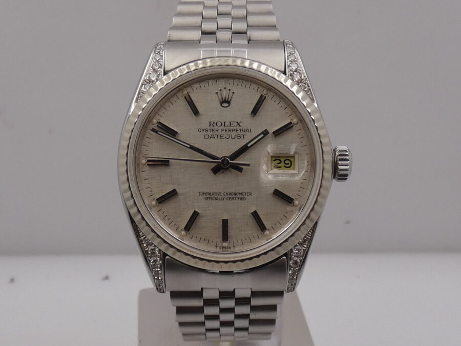 Rolex Datejust 36 16014 Linen Dial Diamond Lugs Ghiera Oro Bianco 18 Kt ANNO 1982 Automatico Acciaio - immagine 6