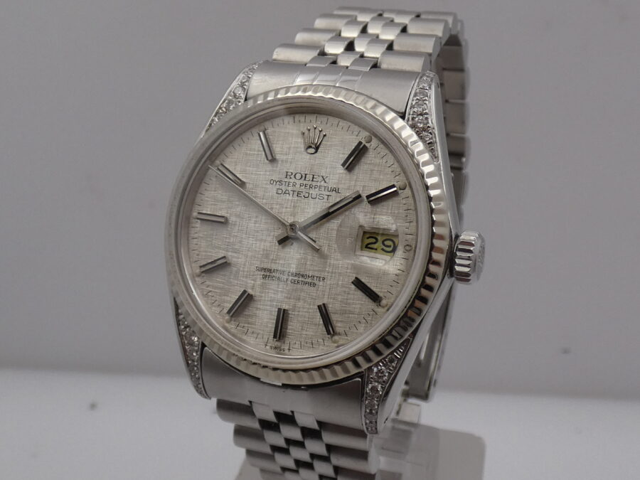 Rolex Datejust 36 16014 Linen Dial Diamond Lugs Ghiera Oro Bianco 18 Kt ANNO 1982 Automatico Acciaio - immagine 7