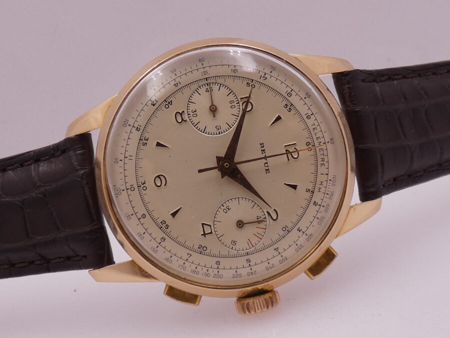 Revue Cronografo Oversize 38mm Oro Rosa 18Kt Calibro Angelus 215 APPENA REVISIONATO '50s Column Wheel - immagine 8