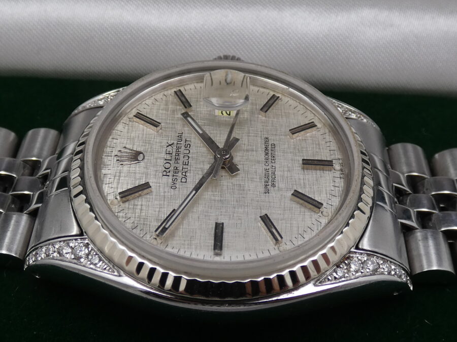 Rolex Datejust 36 16014 Linen Dial Diamond Lugs Ghiera Oro Bianco 18 Kt ANNO 1982 Automatico Acciaio - immagine 8