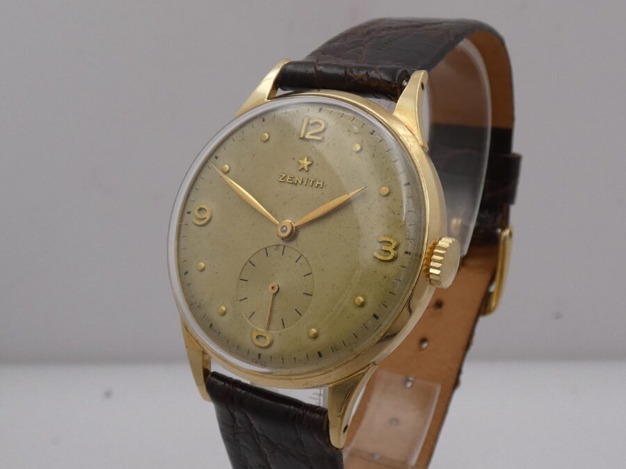 Zenith Stellina Oro Massiccio 18Kt ANNO 1947 Carica Manuale Leaf Hands Vintage - immagine 9