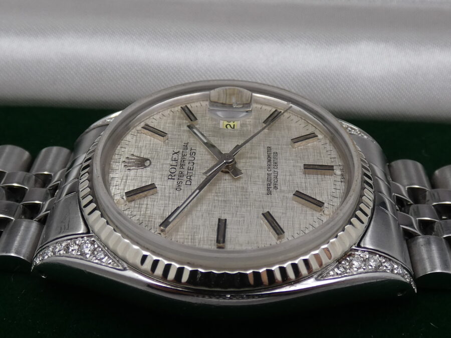 Rolex Datejust 36 16014 Linen Dial Diamond Lugs Ghiera Oro Bianco 18 Kt ANNO 1982 Automatico Acciaio - immagine 9