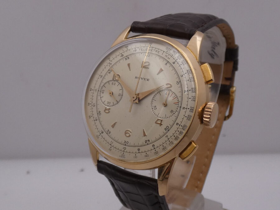 Revue Cronografo Oversize 38mm Oro Rosa 18Kt Calibro Angelus 215 APPENA REVISIONATO '50s Column Wheel - immagine 10