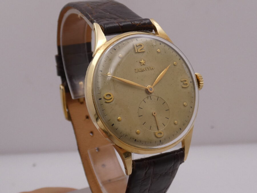 Zenith Stellina Oro Massiccio 18Kt ANNO 1947 Carica Manuale Leaf Hands Vintage - immagine 10