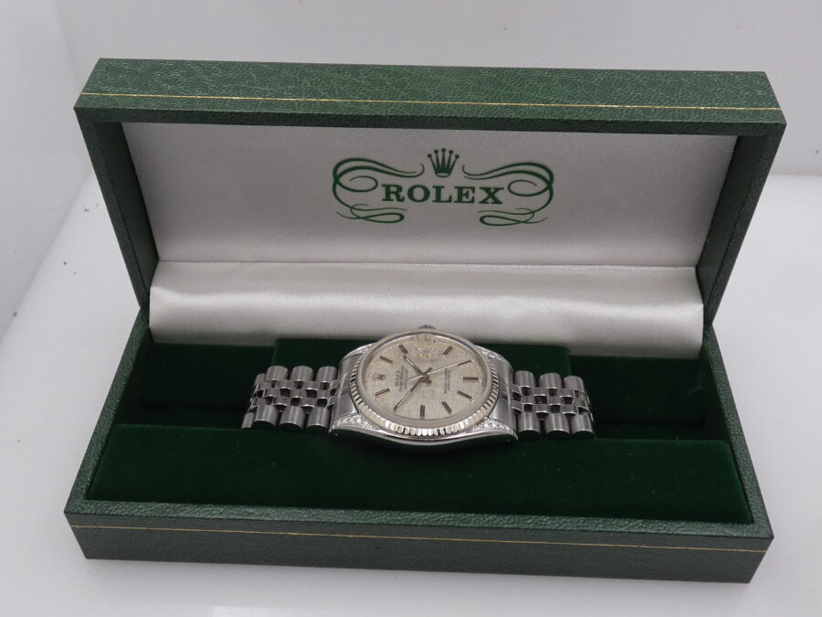 Rolex Datejust 36 16014 Linen Dial Diamond Lugs Ghiera Oro Bianco 18 Kt ANNO 1982 Automatico Acciaio - immagine 10