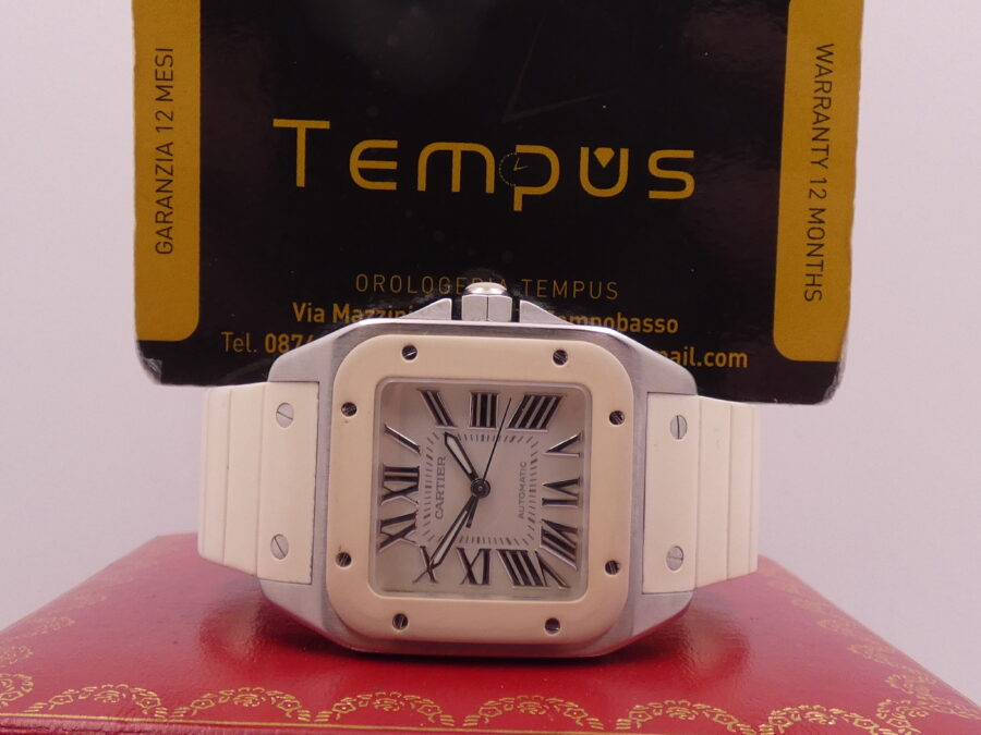 Cartier Santos 100 White 2878 BOX&PAPERS Automatico ANNO 2014 For Lady Acciaio - immagine 2