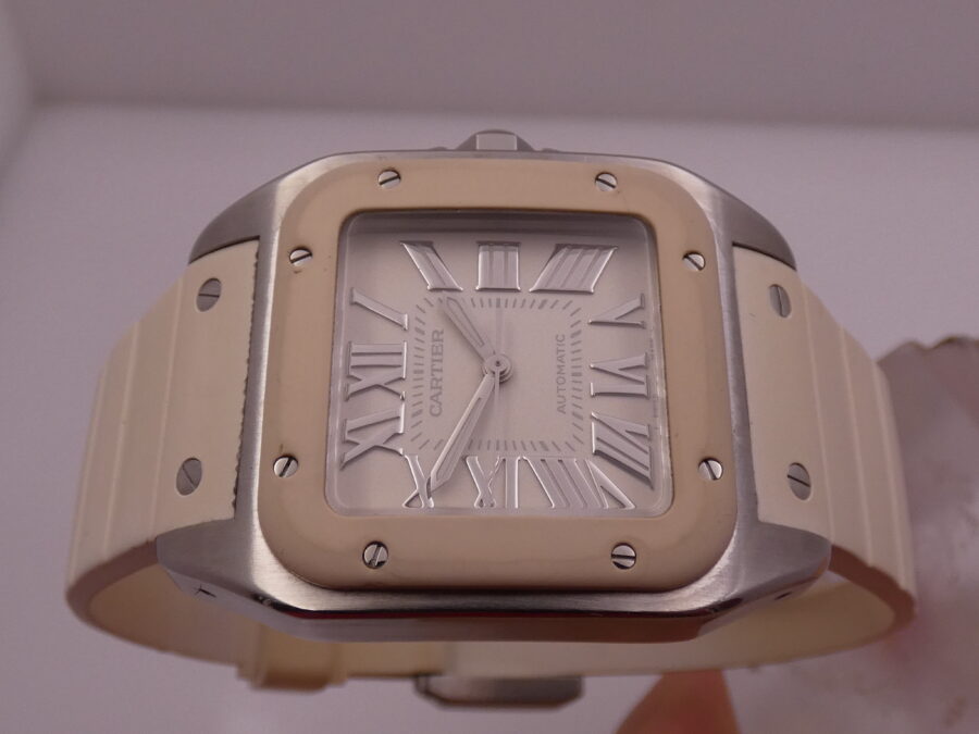 Cartier Santos 100 White 2878 BOX&PAPERS Automatico ANNO 2014 For Lady Acciaio