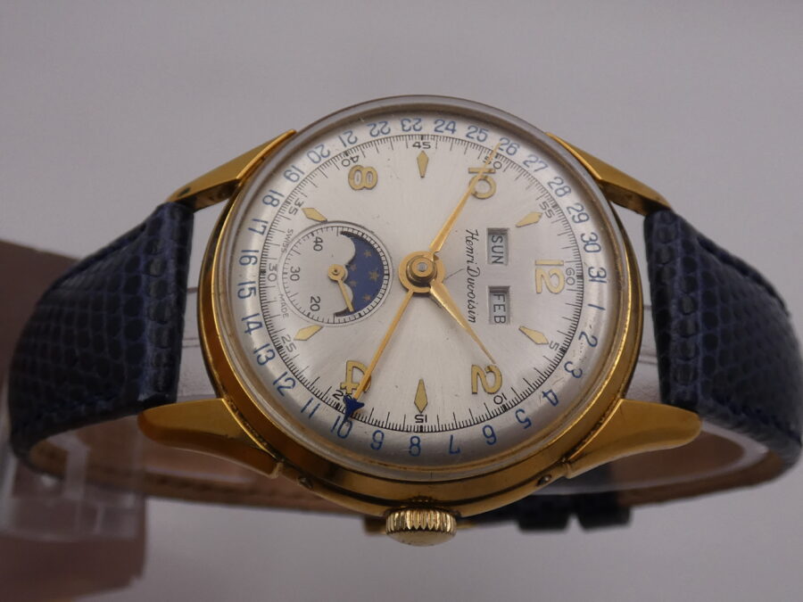 Henri Duvoisin Triple Date Moonphases Oro 18Kt G.F. Carica Manuale Venus 203 ANNI '50s - immagine 3