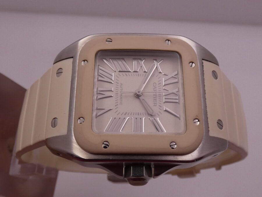 Cartier Santos 100 White 2878 BOX&PAPERS Automatico ANNO 2014 For Lady Acciaio - immagine 3