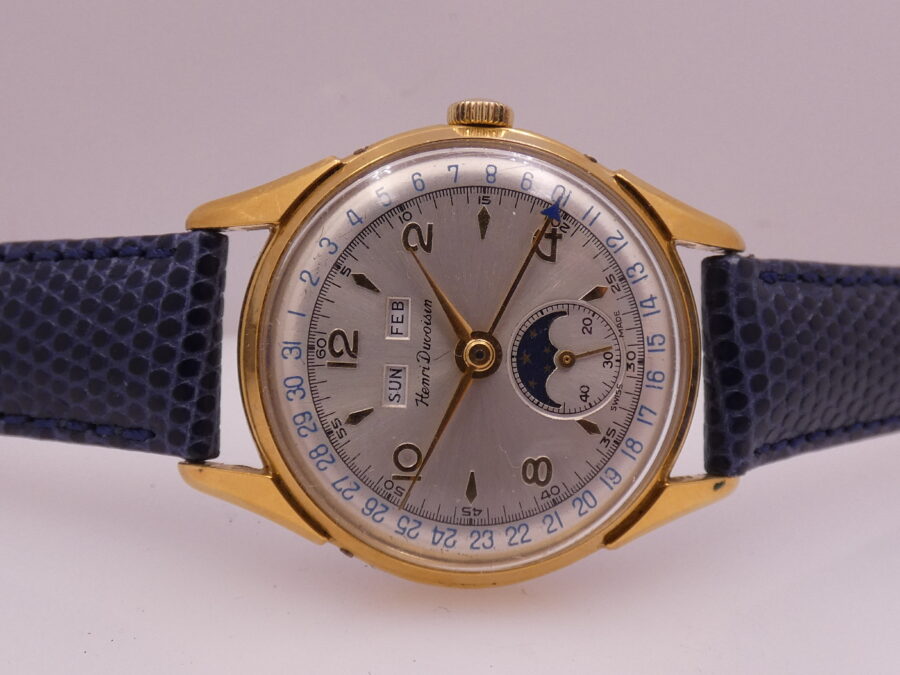 Henri Duvoisin Triple Date Moonphases Oro 18Kt G.F. Carica Manuale Venus 203 ANNI '50s - immagine 4