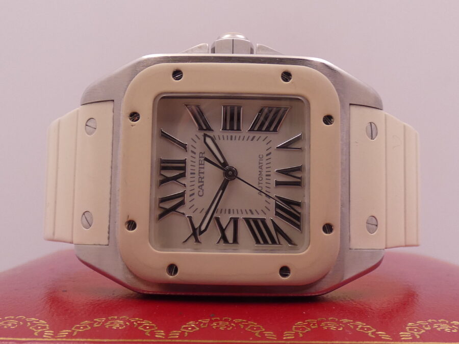 Cartier Santos 100 White 2878 BOX&PAPERS Automatico ANNO 2014 For Lady Acciaio - immagine 4