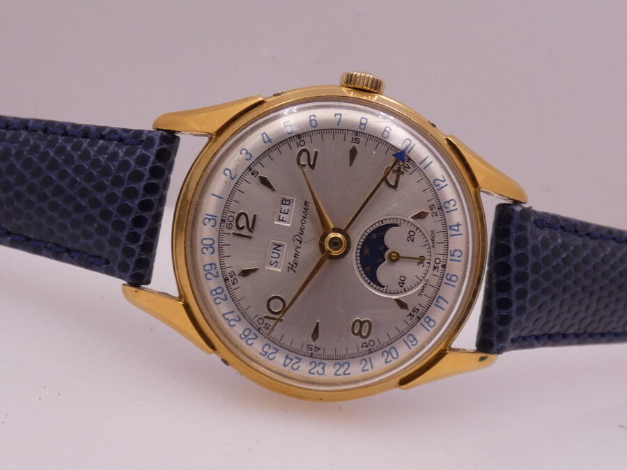 Henri Duvoisin Triple Date Moonphases Oro 18Kt G.F. Carica Manuale Venus 203 ANNI '50s - immagine 5