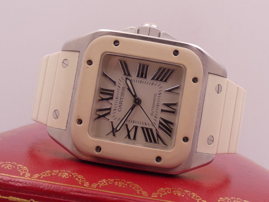 Cartier Santos 100 White 2878 BOX&PAPERS Automatico ANNO 2014 For Lady Acciaio - immagine 5