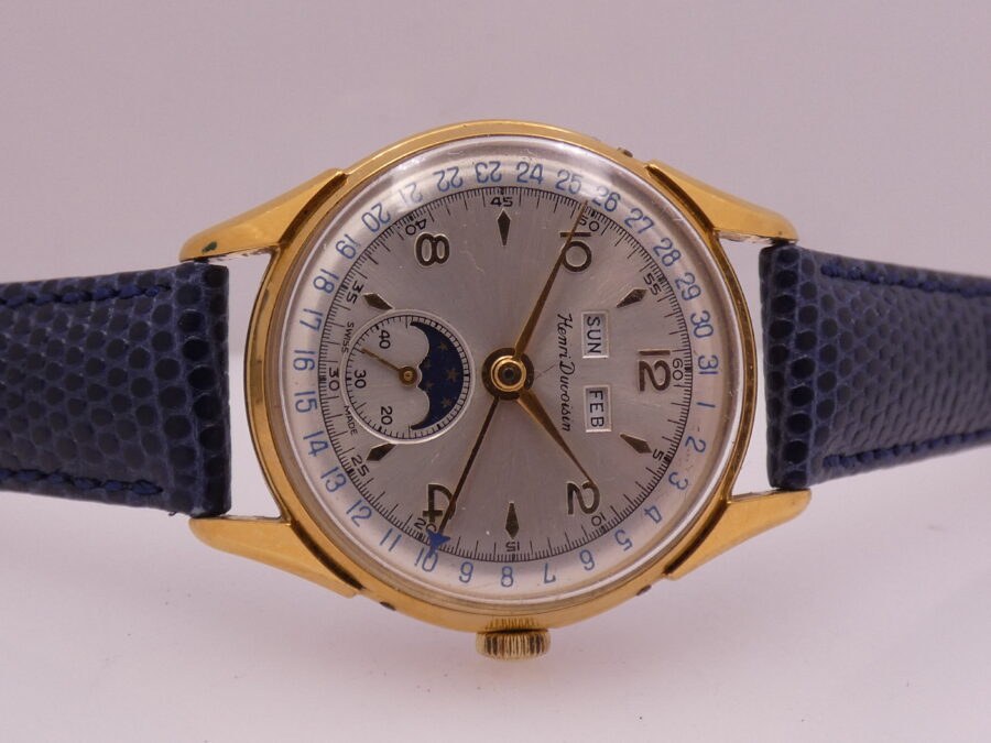 Henri Duvoisin Triple Date Moonphases Oro 18Kt G.F. Carica Manuale Venus 203 ANNI '50s - immagine 6