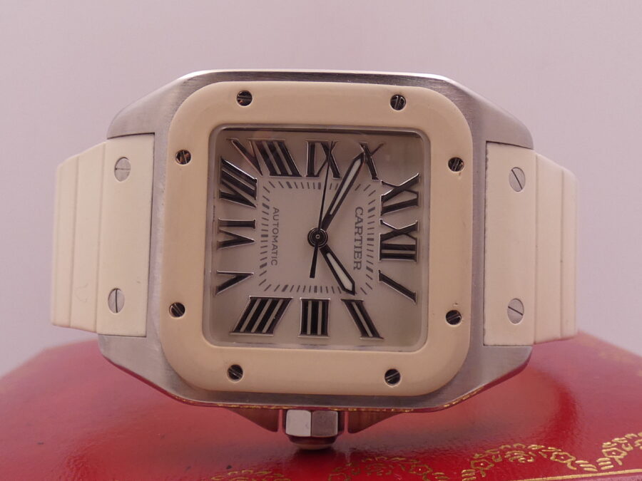 Cartier Santos 100 White 2878 BOX&PAPERS Automatico ANNO 2014 For Lady Acciaio - immagine 6