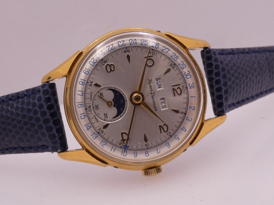 Henri Duvoisin Triple Date Moonphases Oro 18Kt G.F. Carica Manuale Venus 203 ANNI '50s - immagine 7