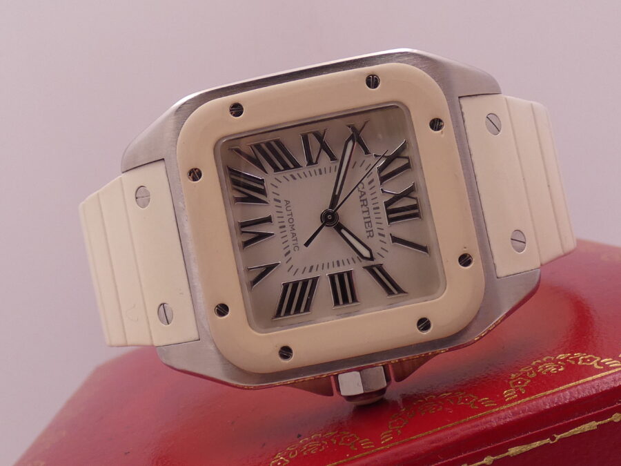 Cartier Santos 100 White 2878 BOX&PAPERS Automatico ANNO 2014 For Lady Acciaio - immagine 7