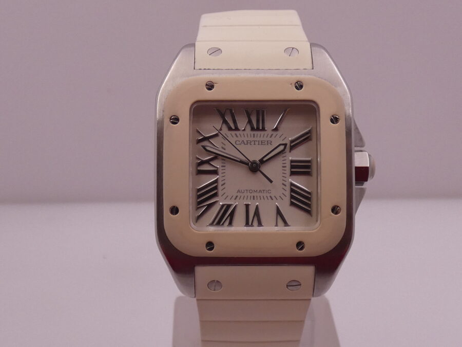 Cartier Santos 100 White 2878 BOX&PAPERS Automatico ANNO 2014 For Lady Acciaio - immagine 8